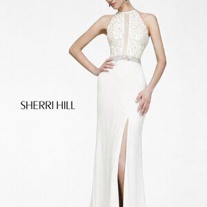NWT Sherri Hill stretch jersey dress ivory, size 4